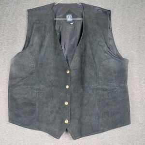 A.M.I. WOMENS VINTAGE BLACK GENUINE LEATHER SNAP FRONT WESTERN VEST SIZE 24W